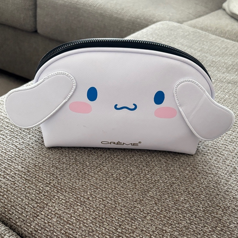 Crème White Cosmetic Pouch with Cute Face Design